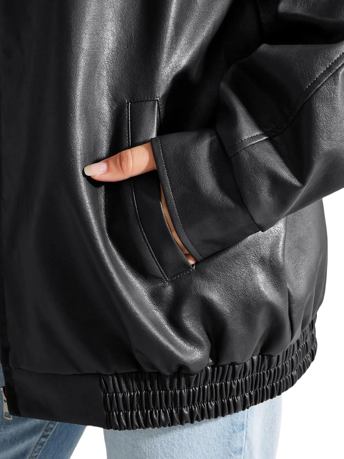 Faux Leather Jacket for Women Oversized Zipper Long Sleeve Motorcycle Bomber Jackets Moto Biker Coat Winter Outfits