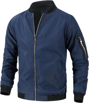 Finelylove Mens Lightweight Bomber Jacket Active Zipper Flight Jackets Long Sleeve Casual Fall Outwear Coat with Pockets