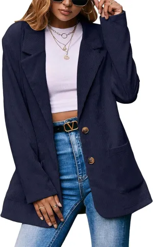 FLITAY Women's Casual Long Sleeve Lapel Blazer Slim Fit Corduroy Boyfriend Blazer