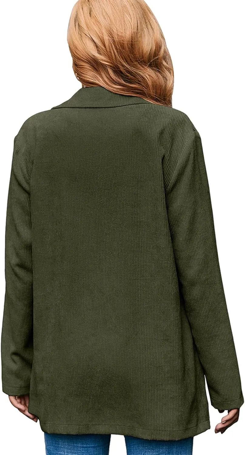 FLITAY Women's Casual Long Sleeve Lapel Blazer Slim Fit Corduroy Boyfriend Blazer