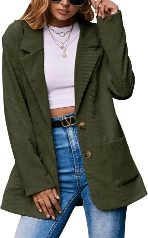 FLITAY Women's Casual Long Sleeve Lapel Blazer Slim Fit Corduroy Boyfriend Blazer