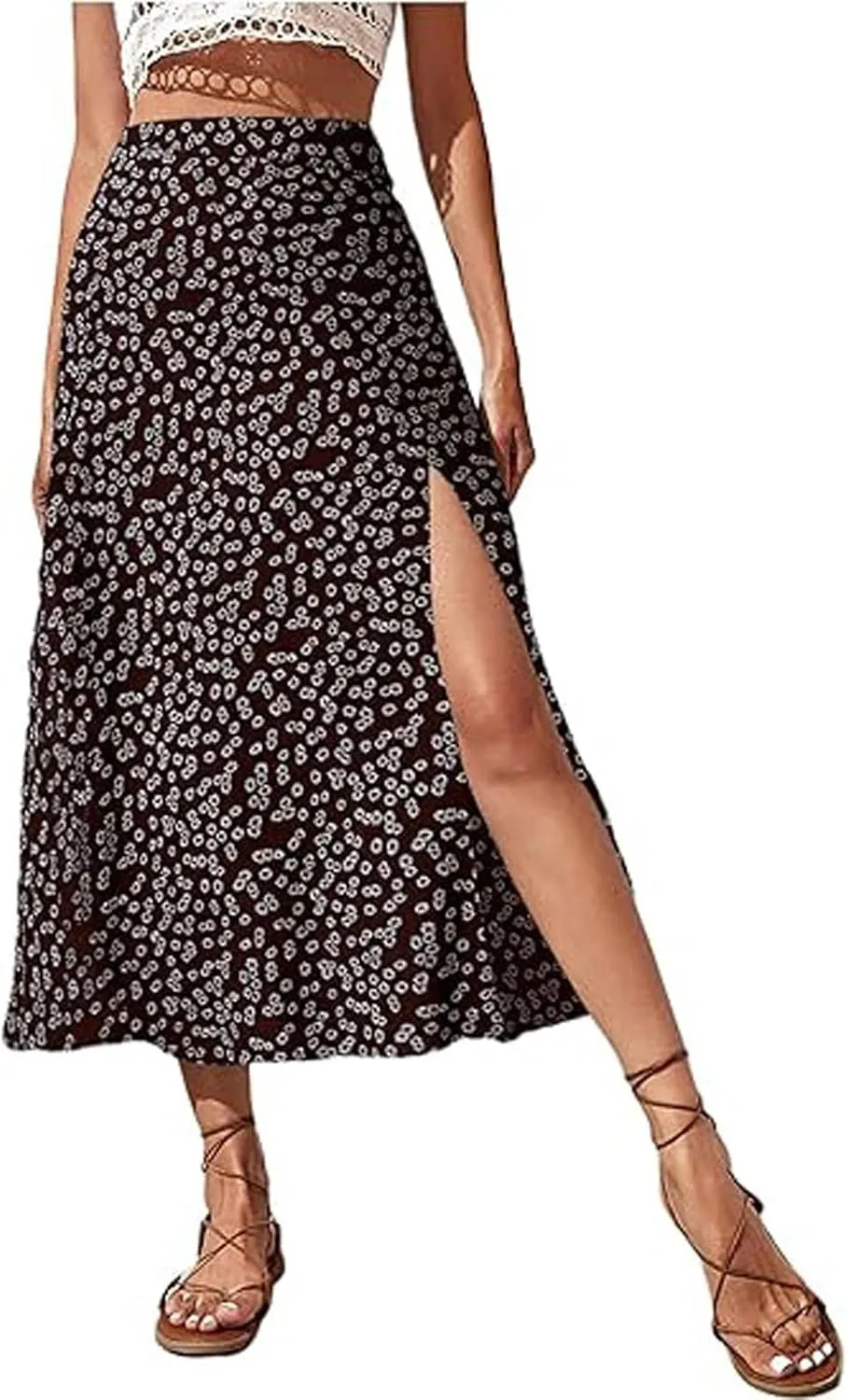 Floral Maxi Skirt for Women High Waist Side Slit Flowy Midi Skirts Boho Print 2025 Summer Vacation Beach Long Skirt