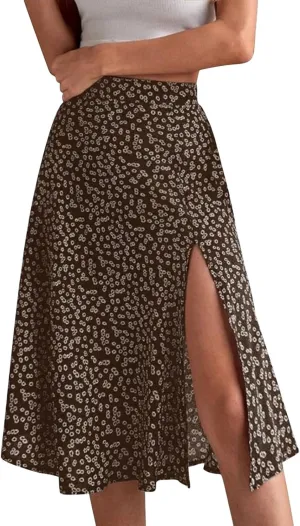 Floral Maxi Skirt for Women High Waist Side Slit Flowy Midi Skirts Boho Print 2025 Summer Vacation Beach Long Skirt