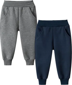 GFQLONG Toddler Boys 2 Pack Polar Fleece Jogger Sweatpants,Baby Winter Warm Pocket Lounging Bottoms