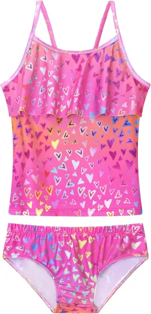 Girls Tankini Swimsuit 2-Piece Ruffle Bathing Suits UPF50  Kids Beach Sport Swimwear Sets