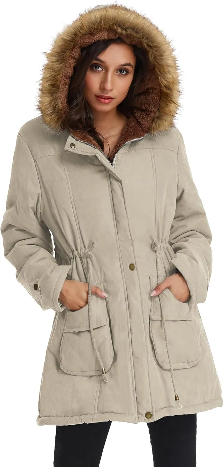 GRACE KARIN Women's Winter Coats Fleece Parkas Anoraks Hooded Military Jacket Coats