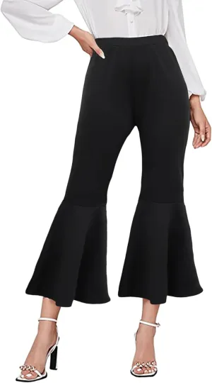 GUOLEZEEV Women High Waisted Flare Pants Solid Color Fashion Pleated Bell Bottoms(7 Colors)