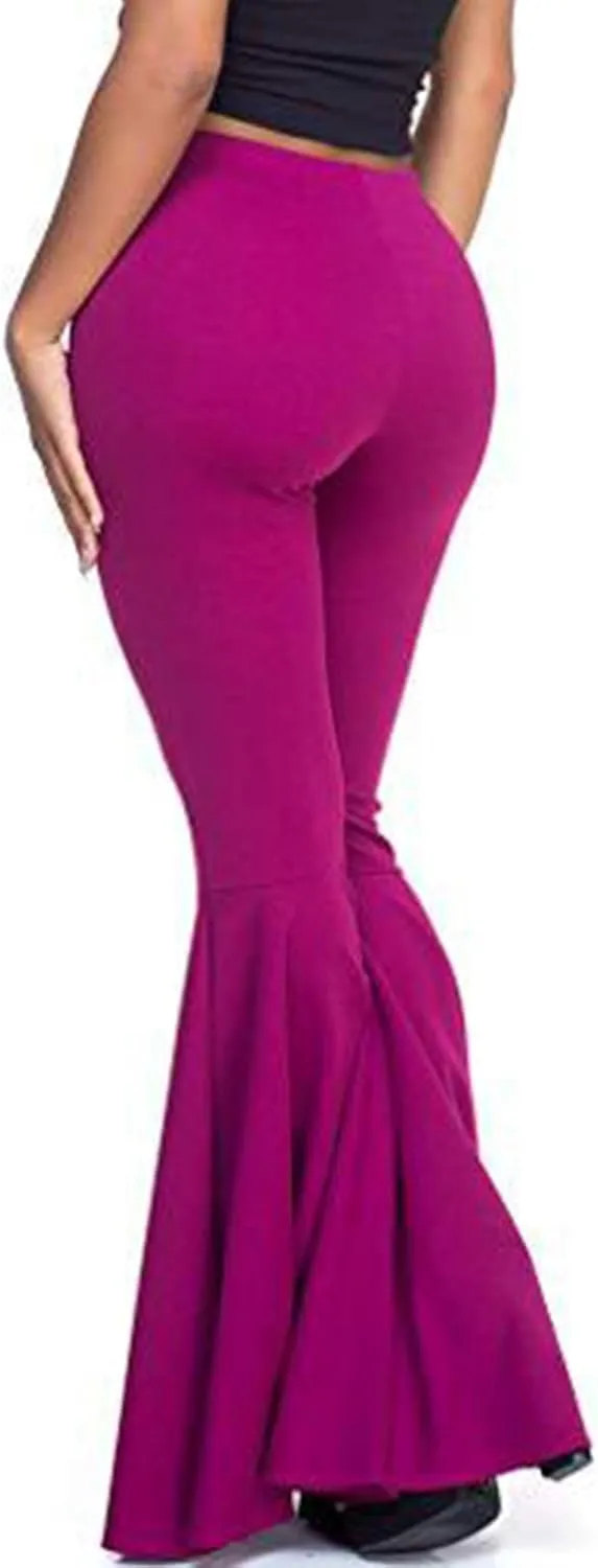 GUOLEZEEV Women High Waisted Flare Pants Solid Color Fashion Pleated Bell Bottoms(7 Colors)