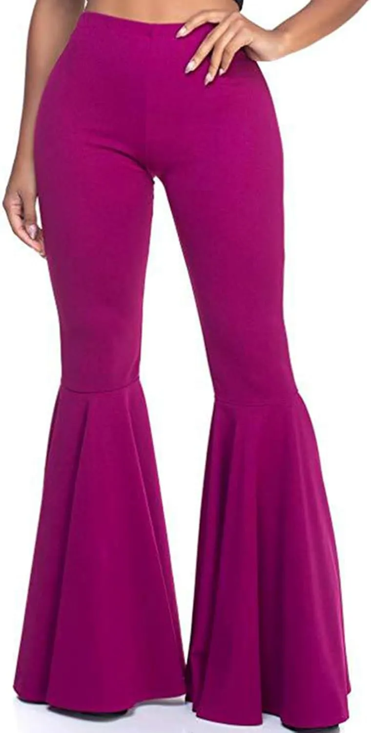 GUOLEZEEV Women High Waisted Flare Pants Solid Color Fashion Pleated Bell Bottoms(7 Colors)