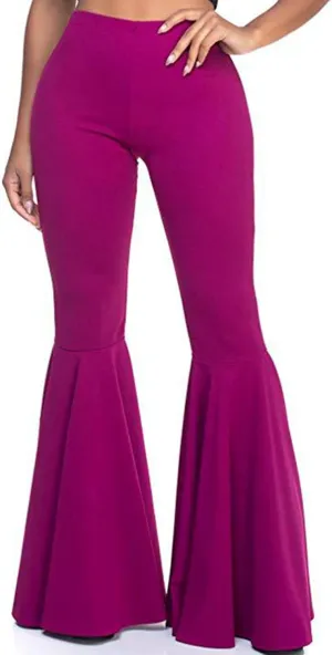 GUOLEZEEV Women High Waisted Flare Pants Solid Color Fashion Pleated Bell Bottoms(7 Colors)