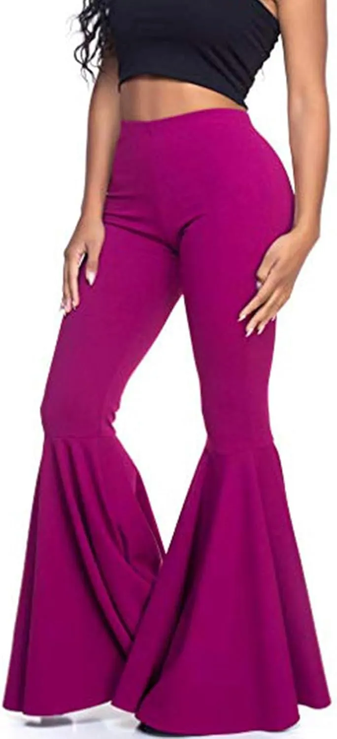 GUOLEZEEV Women High Waisted Flare Pants Solid Color Fashion Pleated Bell Bottoms(7 Colors)