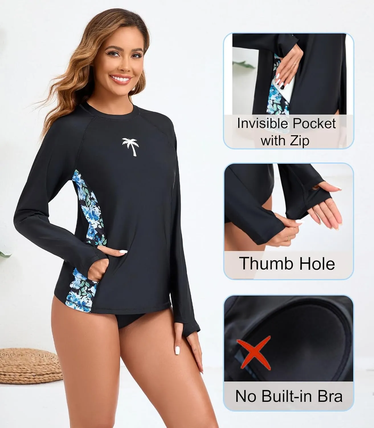 Halcurt Women's Long Sleeve Swim Shirt UPF 50  Rash Guard Top