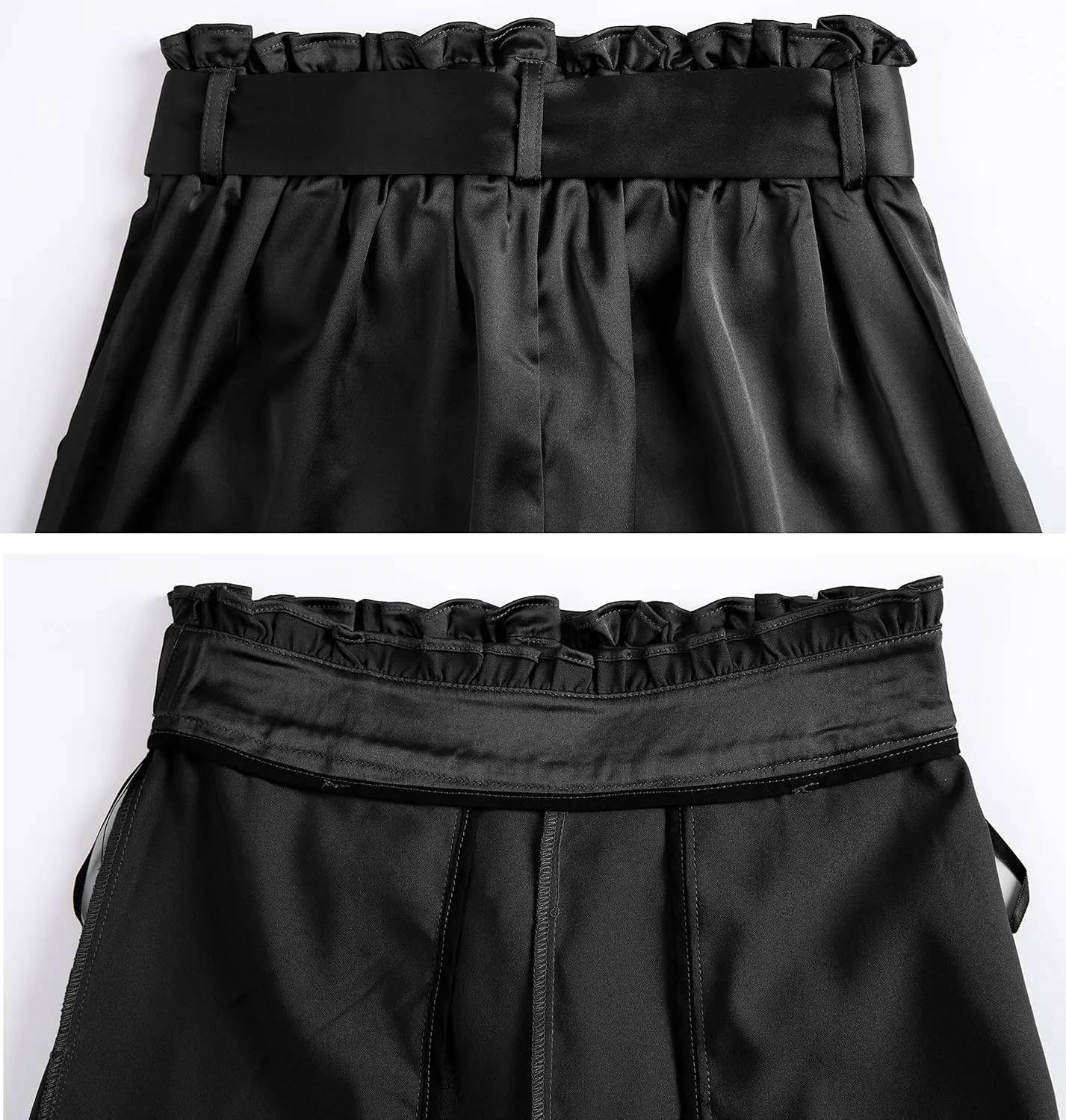 heipeiwa Womens Satin Pants Casual Dress High Waist Bow-Knot Cropped Paper Bag Pants