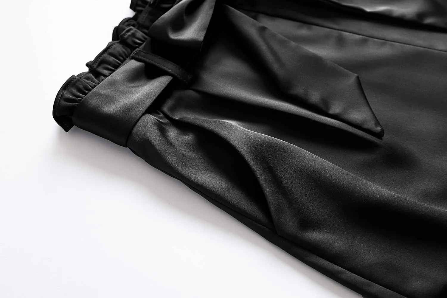 heipeiwa Womens Satin Pants Casual Dress High Waist Bow-Knot Cropped Paper Bag Pants