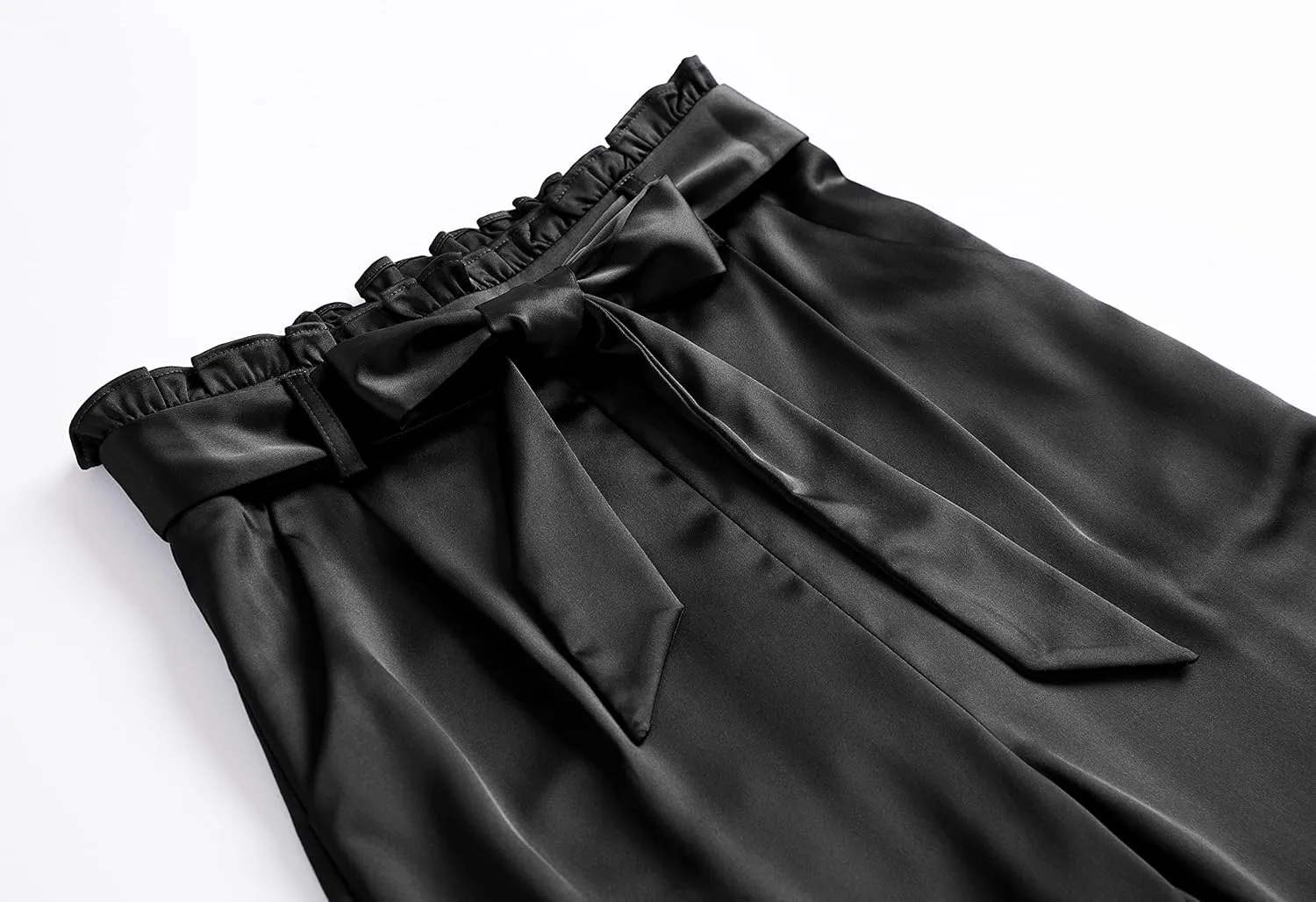 heipeiwa Womens Satin Pants Casual Dress High Waist Bow-Knot Cropped Paper Bag Pants