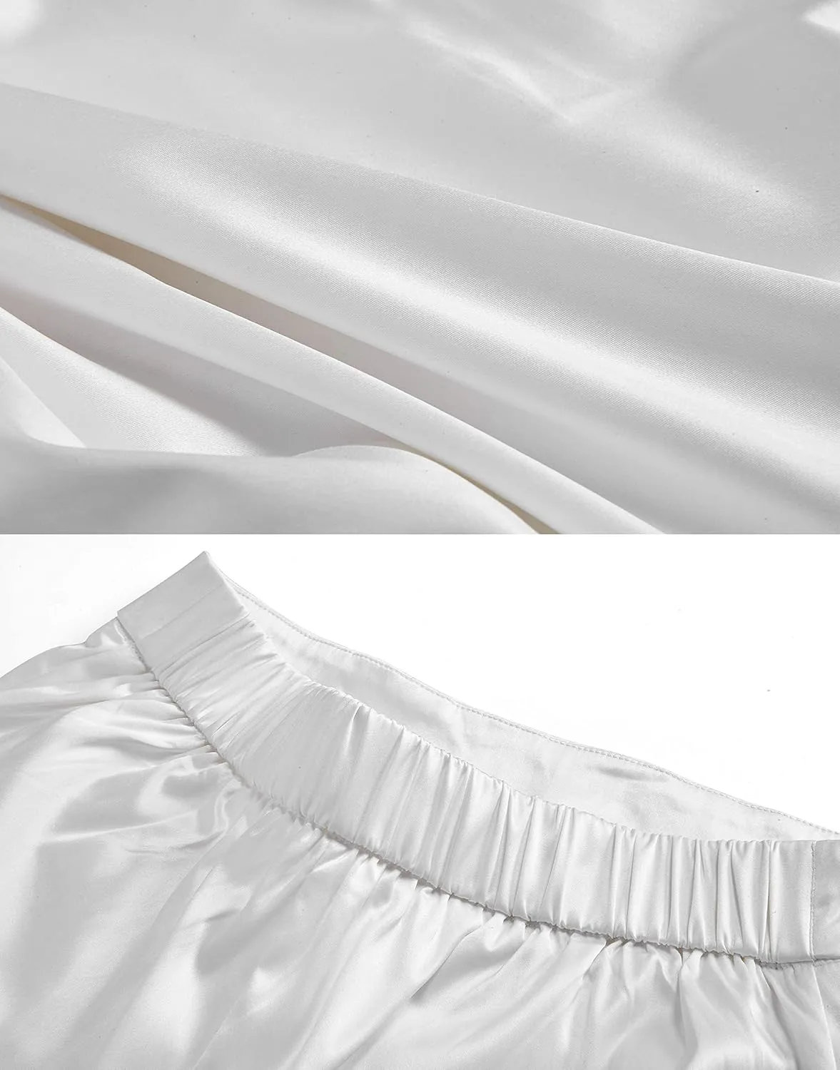 heipeiwa Women's Satin Pants Dress Casual Pleated Pull on High Waist Pants Baggy Front Tapered Trouser