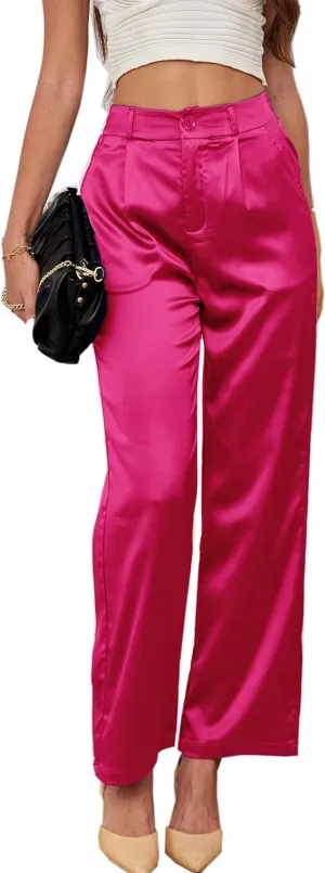 heipeiwa Women's Wide Leg Wedding Party Satin Casual Dress Nightout Pants Long Trouser