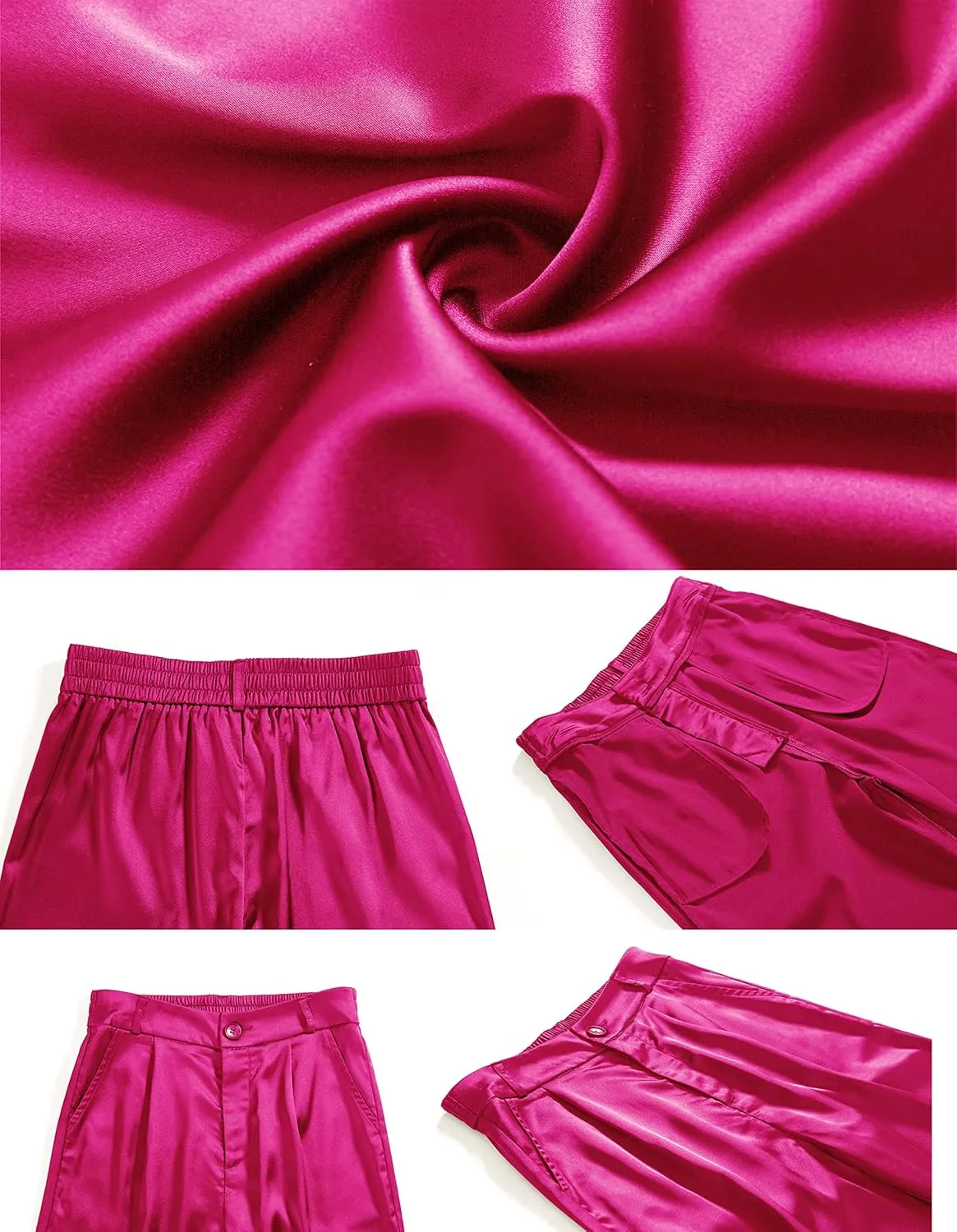 heipeiwa Women's Wide Leg Wedding Party Satin Casual Dress Nightout Pants Long Trouser