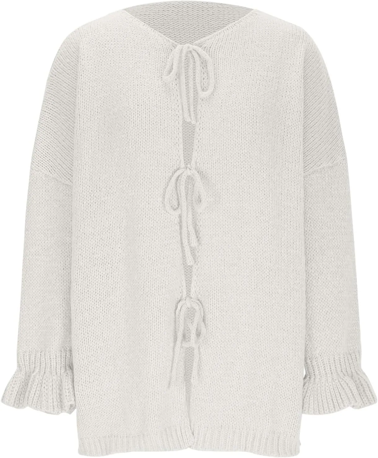 HGps8w Cozy Cardigans for Women Dressy Lace Up Tie Front Sweaters Casual Long Sleeve Solid Chunky Knit Outerwear