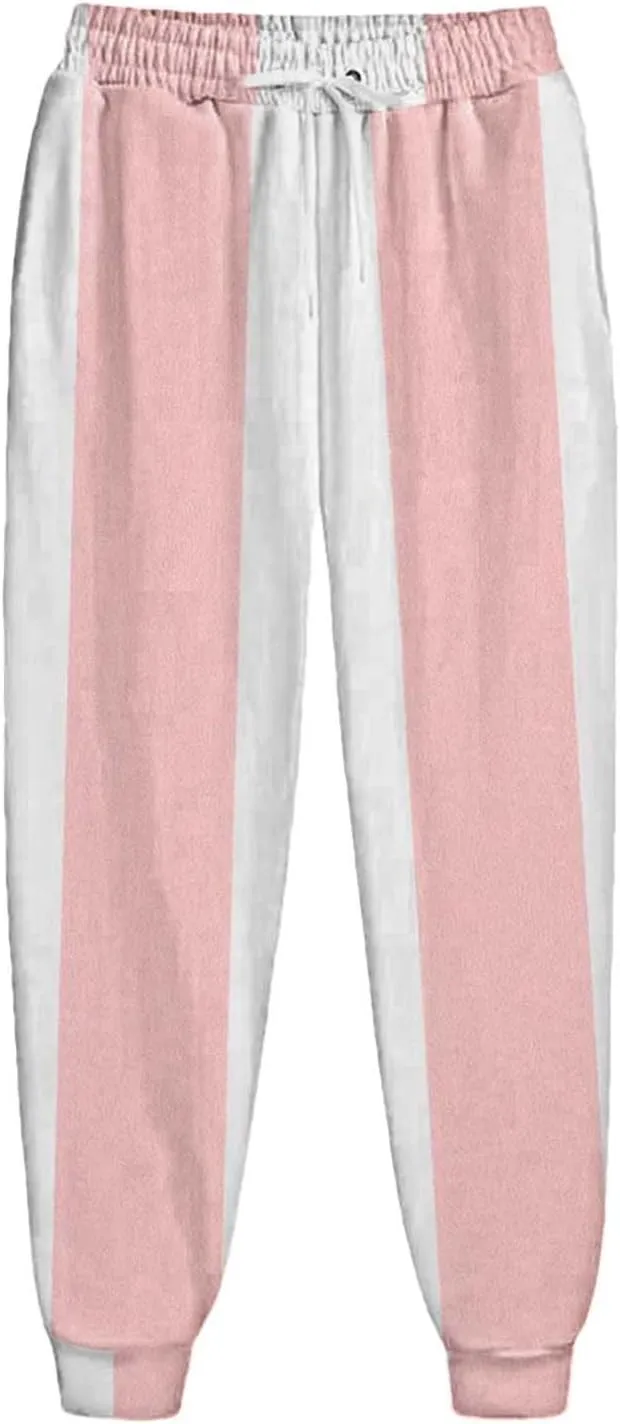 High Waisted Color Block Straight Leg Pants Printed Drawstring Baggy Trousers with Pockets Elastic Waisted Pants Women