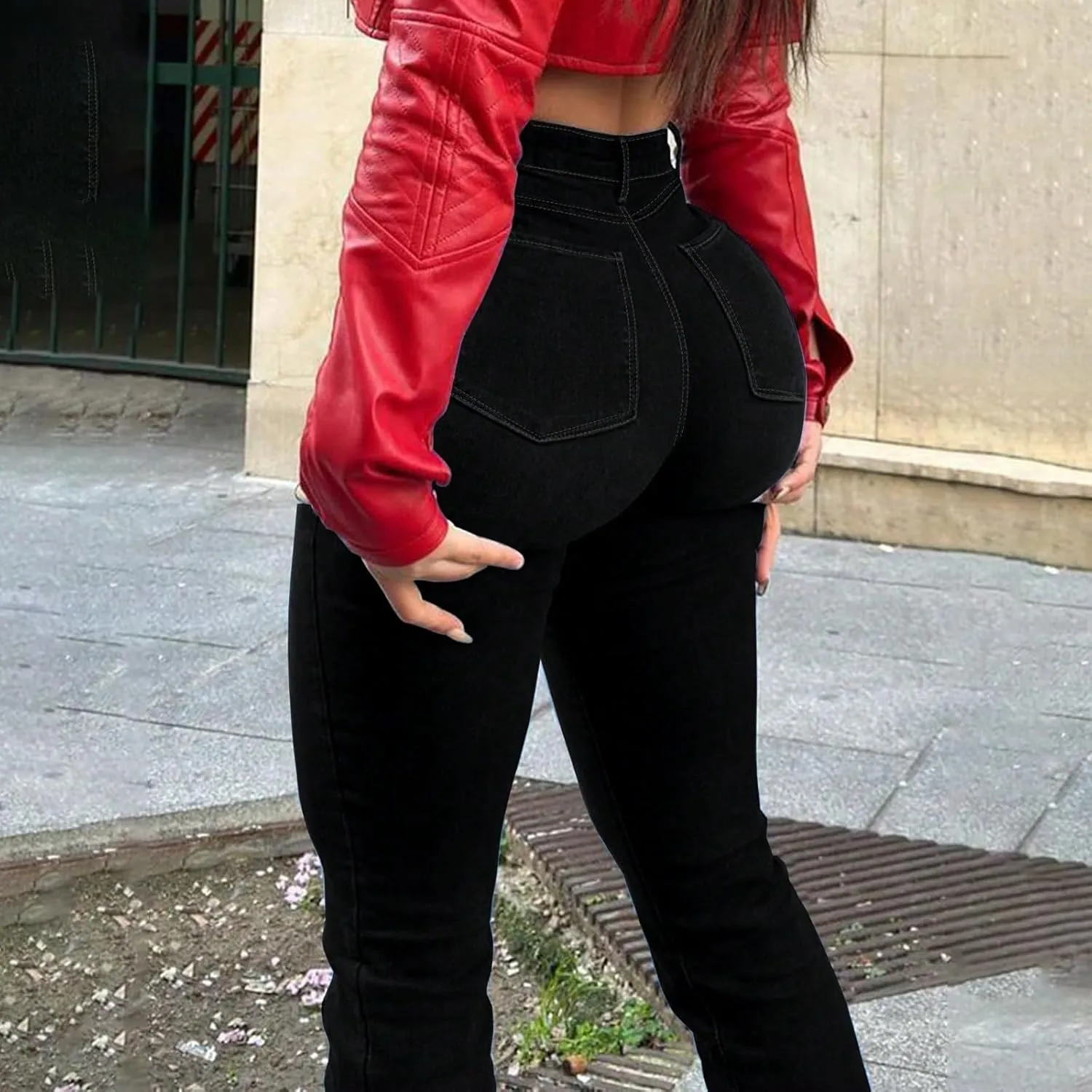 High Waisted Flare Jeans for Women Stretchy Curvy Bell Bottom Jeans Raw Hem Distressed Denim Pants with Pockets