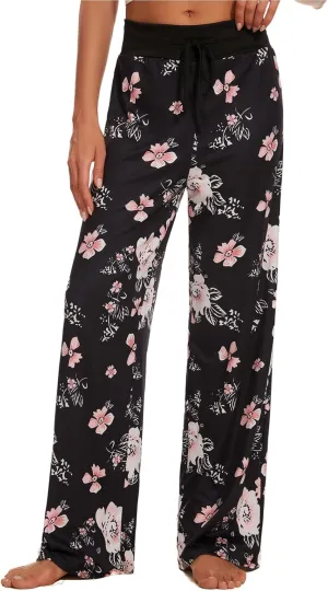 iniber Women's Comfy Pajama Pants Casual Lounge Pant Wide Leg Palazzo Stretch Drawstring Bottoms