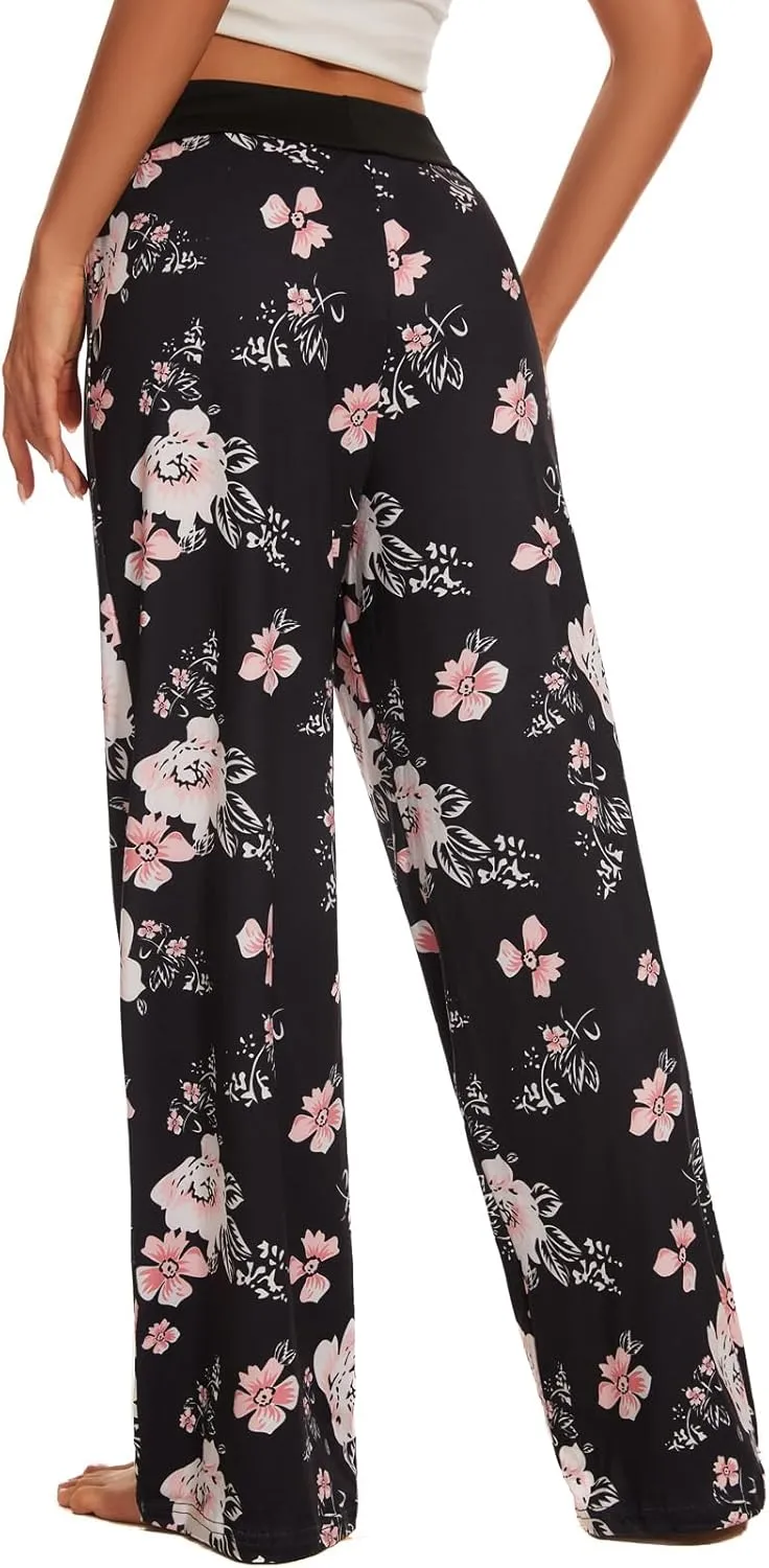 iniber Women's Comfy Pajama Pants Casual Lounge Pant Wide Leg Palazzo Stretch Drawstring Bottoms