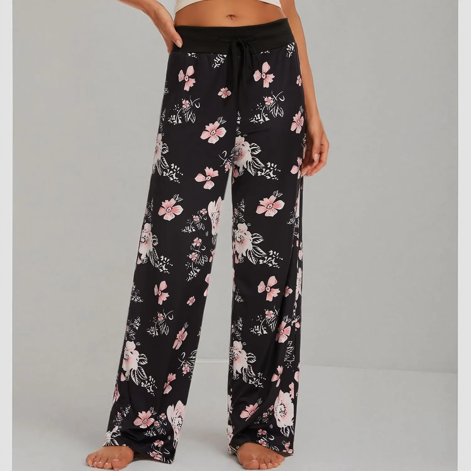 iniber Women's Comfy Pajama Pants Casual Lounge Pant Wide Leg Palazzo Stretch Drawstring Bottoms