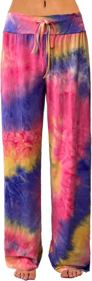 iniber Women's Comfy Pajama Pants Casual Lounge Pant Wide Leg Palazzo Stretch Drawstring Bottoms