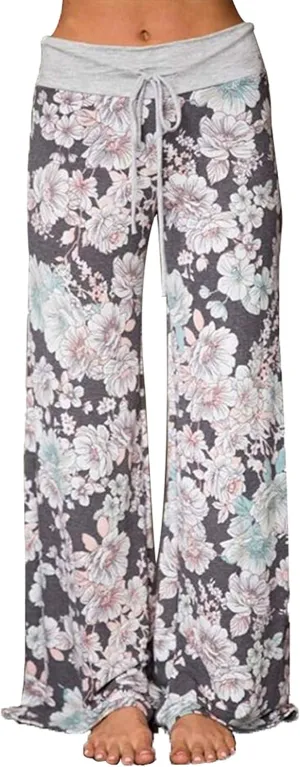 iniber Women's Comfy Pajama Pants Casual Lounge Pant Wide Leg Palazzo Stretch Drawstring Bottoms