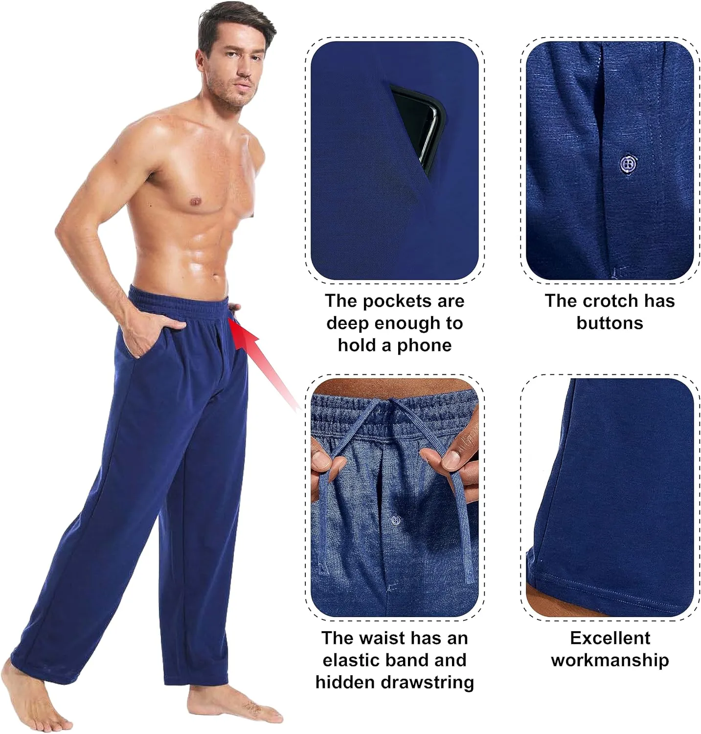 Inner Wish Men's Pajama Pant, Soft Mens Lounge Pants Sleep Bottoms with Pockets Drawstring