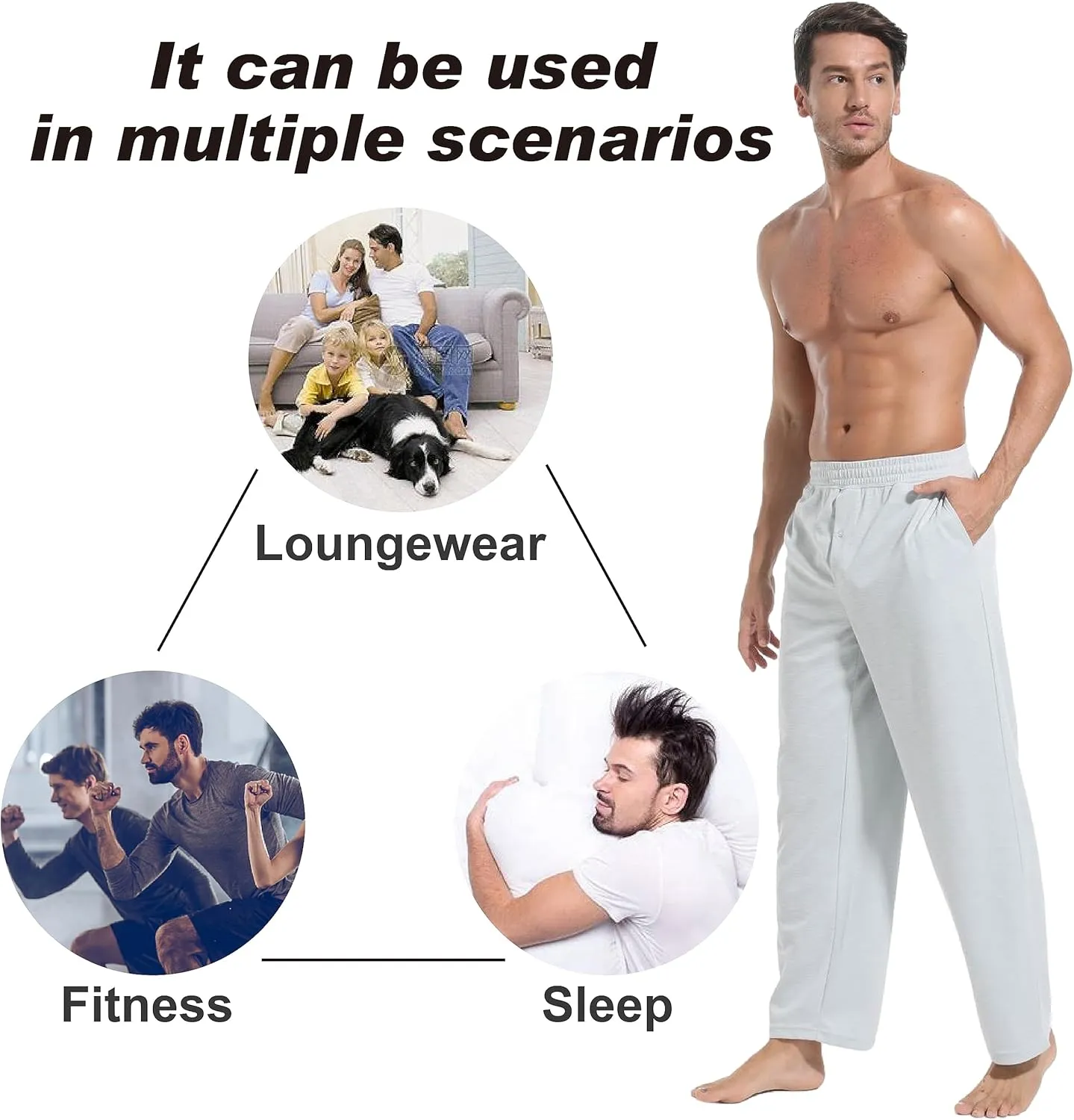 Inner Wish Men's Pajama Pant, Soft Mens Lounge Pants Sleep Bottoms with Pockets Drawstring