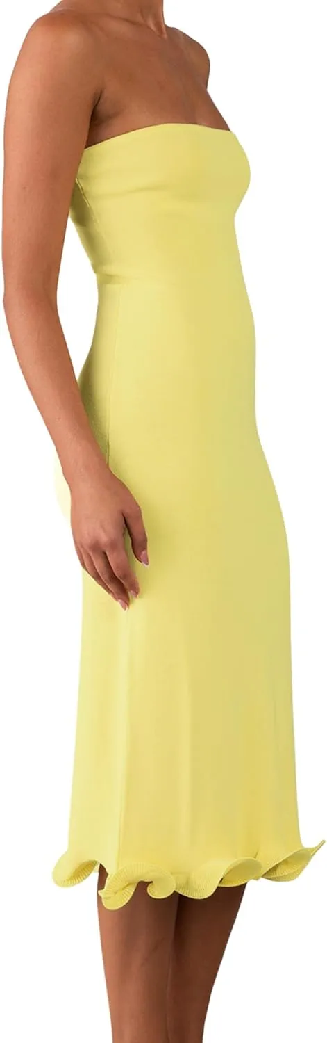 ISZPLUSH Women's Sexy Bodycon Tube Strapless Dress Y2K Ruffle Hem Trim Irregular Long Dress Going Out Tube Outfit