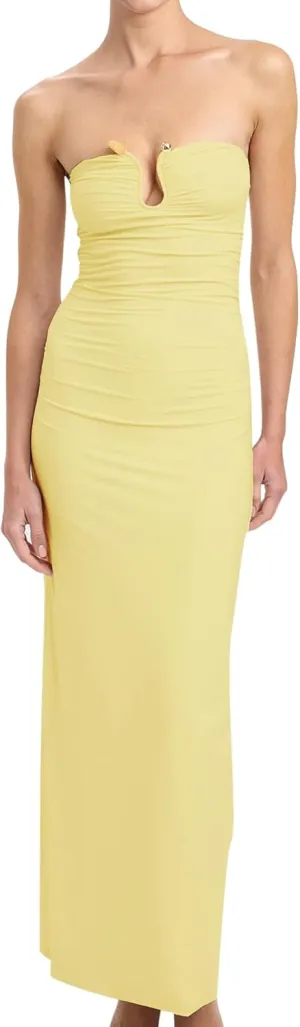 ISZPLUSH Women's Sexy Bodycon Tube Strapless Dress Y2K Ruffle Hem Trim Irregular Long Dress Going Out Tube Outfit