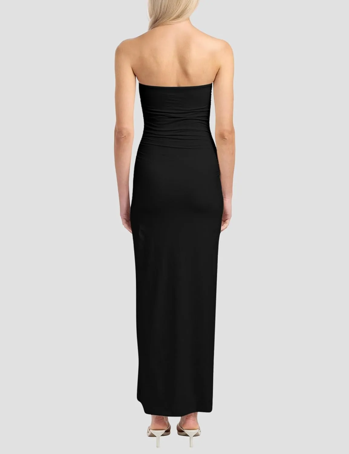 ISZPLUSH Women's Sexy Bodycon Tube Strapless Dress Y2K Ruffle Hem Trim Irregular Long Dress Going Out Tube Outfit