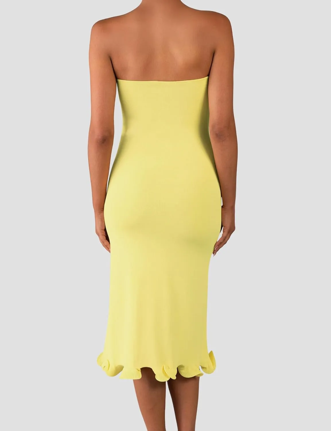 ISZPLUSH Women's Sexy Bodycon Tube Strapless Dress Y2K Ruffle Hem Trim Irregular Long Dress Going Out Tube Outfit
