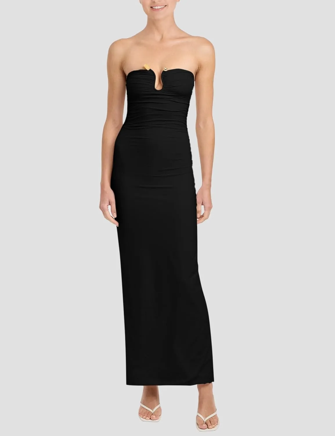 ISZPLUSH Women's Sexy Bodycon Tube Strapless Dress Y2K Ruffle Hem Trim Irregular Long Dress Going Out Tube Outfit