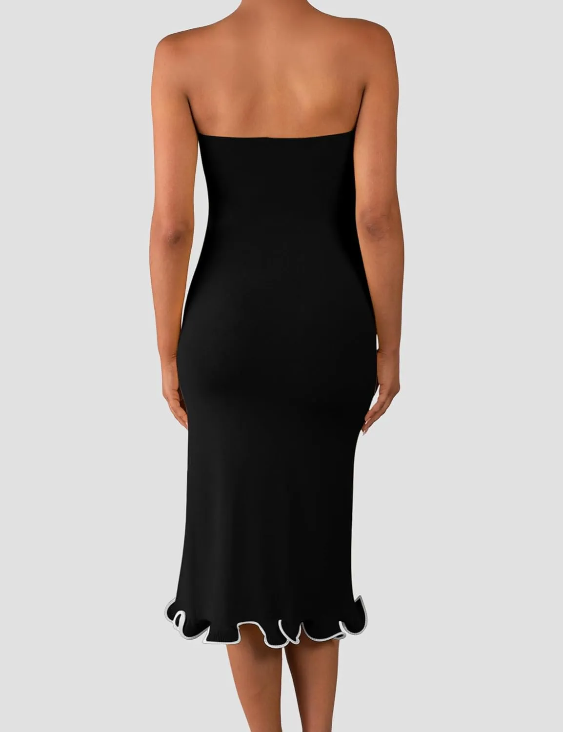 ISZPLUSH Women's Sexy Bodycon Tube Strapless Dress Y2K Ruffle Hem Trim Irregular Long Dress Going Out Tube Outfit