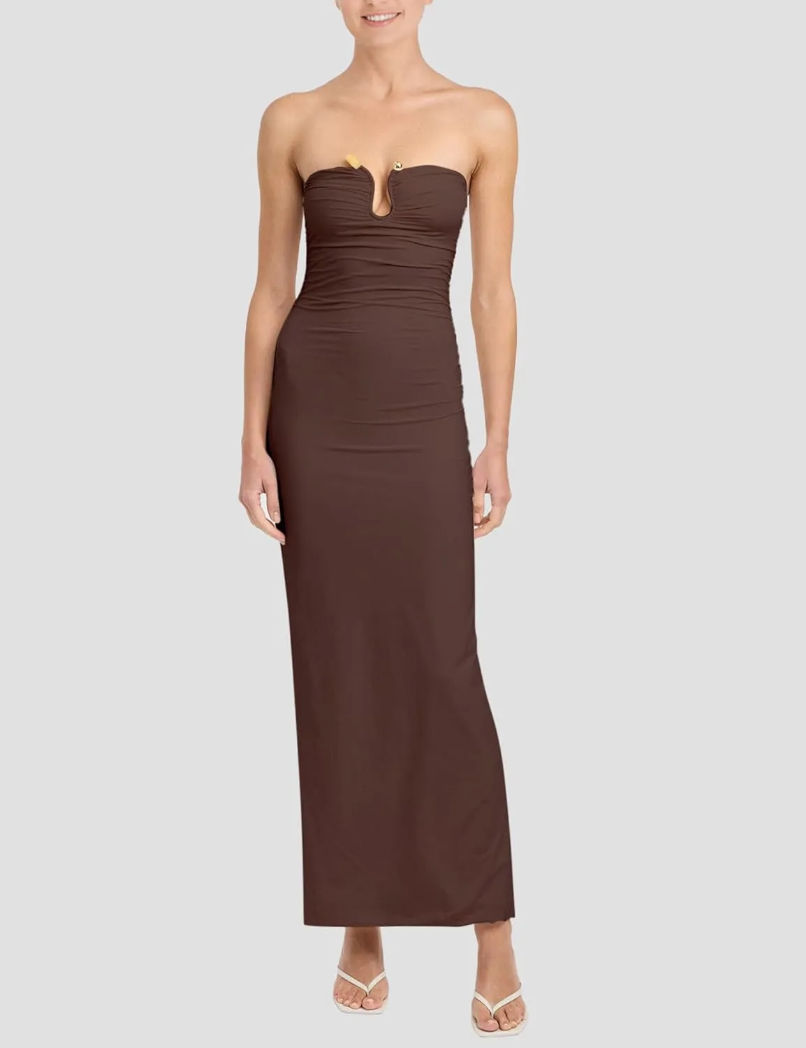 ISZPLUSH Women's Sexy Bodycon Tube Strapless Dress Y2K Ruffle Hem Trim Irregular Long Dress Going Out Tube Outfit