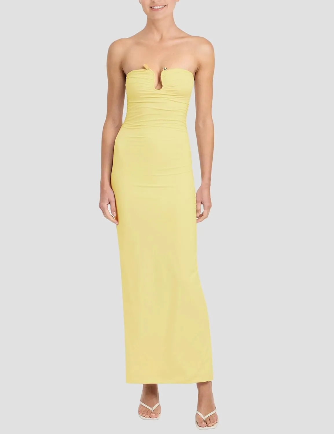 ISZPLUSH Women's Sexy Bodycon Tube Strapless Dress Y2K Ruffle Hem Trim Irregular Long Dress Going Out Tube Outfit