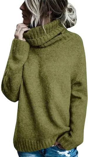 Janepam Womens Sweater Jumper Turtleneck Solid Color Plain Knitted Tops Oversized Cut-Out Side Hem Slit Pullover Knitwear