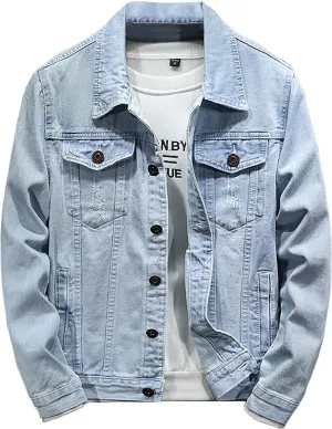 Jean Jackets for Men, Classic Trucker Slim Fit Casual Distressed Destroyed Denim Jackets, Motorcycle Denim Jackets
