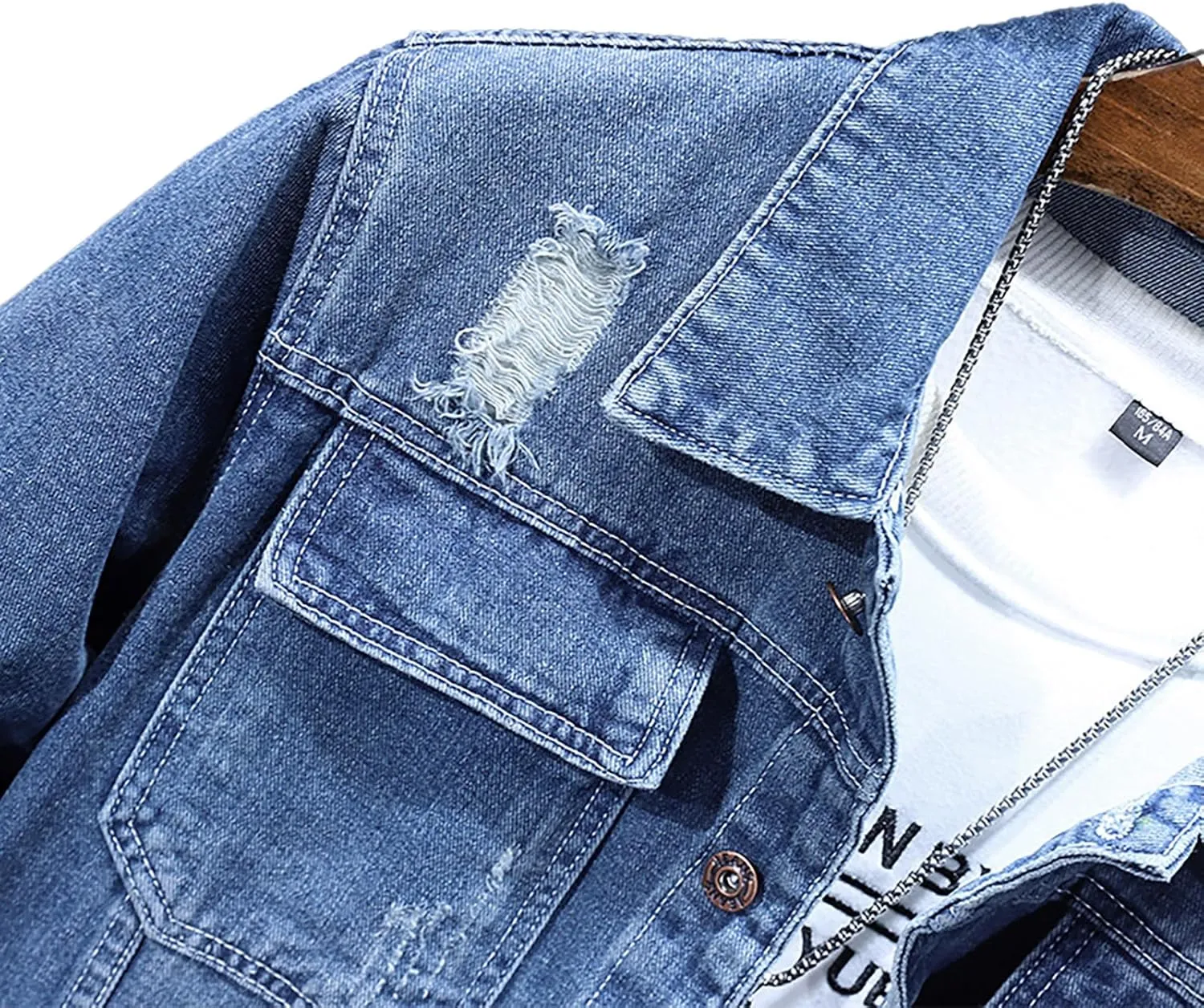 Jean Jackets for Men, Classic Trucker Slim Fit Casual Distressed Destroyed Denim Jackets, Motorcycle Denim Jackets