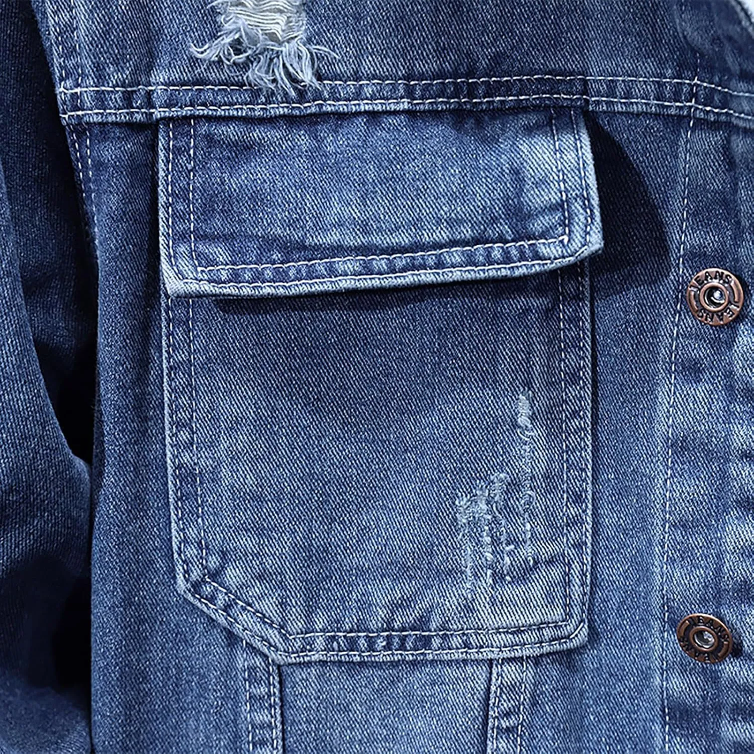 Jean Jackets for Men, Classic Trucker Slim Fit Casual Distressed Destroyed Denim Jackets, Motorcycle Denim Jackets