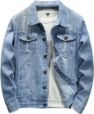 Jean Jackets for Men, Classic Trucker Slim Fit Casual Distressed Destroyed Denim Jackets, Motorcycle Denim Jackets