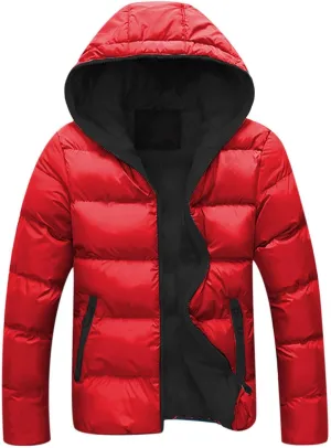 JIEMUXIU Mens Puffer Jacket with Hood Lightweight Packable Quilted Color Block Bubble Down Jackets Winter Thick Outwear