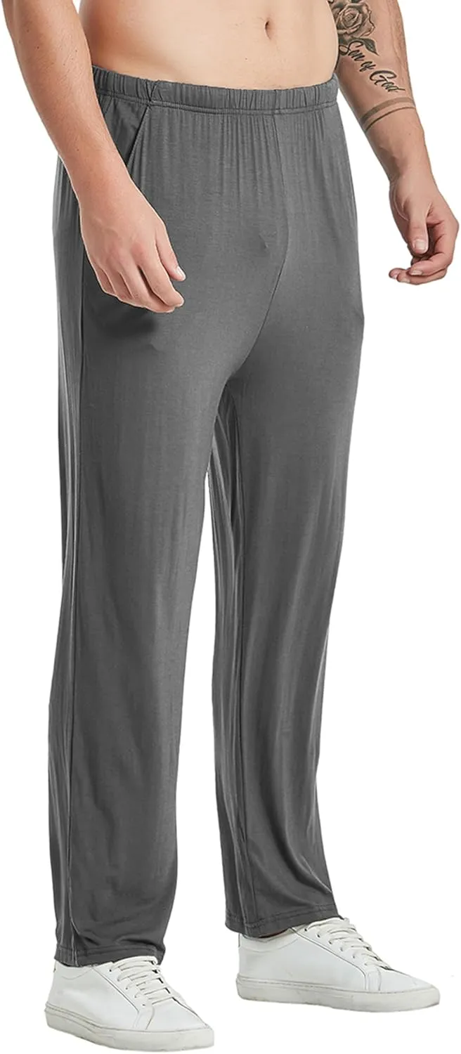 JINSHI Mens Modal Pajama Pants 2 Pack Lightweight Long Bottoms Pants with Pocket Drawstring