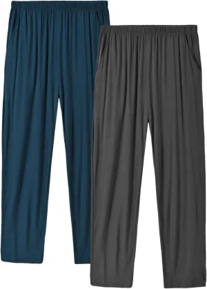 JINSHI Mens Modal Pajama Pants 2 Pack Lightweight Long Bottoms Pants with Pocket Drawstring
