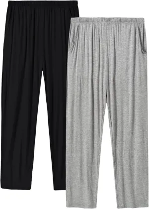JINSHI Mens Modal Pajama Pants 2 Pack Lightweight Long Bottoms Pants with Pocket Drawstring