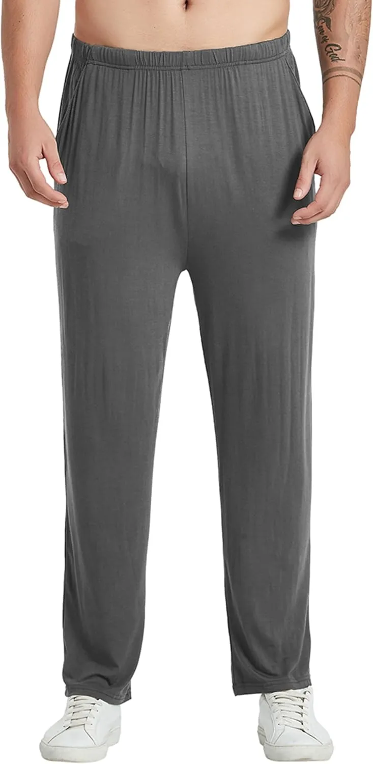 JINSHI Mens Modal Pajama Pants 2 Pack Lightweight Long Bottoms Pants with Pocket Drawstring